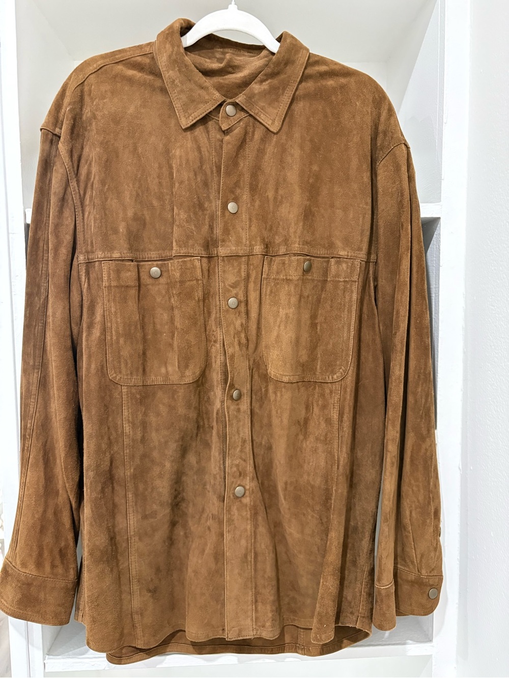 Brown Suede Button-Up Shirt Jacket